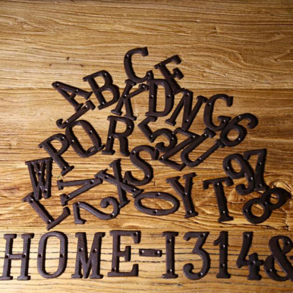 3D Metal Bogstaver A-Z Retro Stil Støbejern Husnummer DIY Cafe Have Væg Dekoration Kreativ Adresse Husnummer (Størrelse: L)