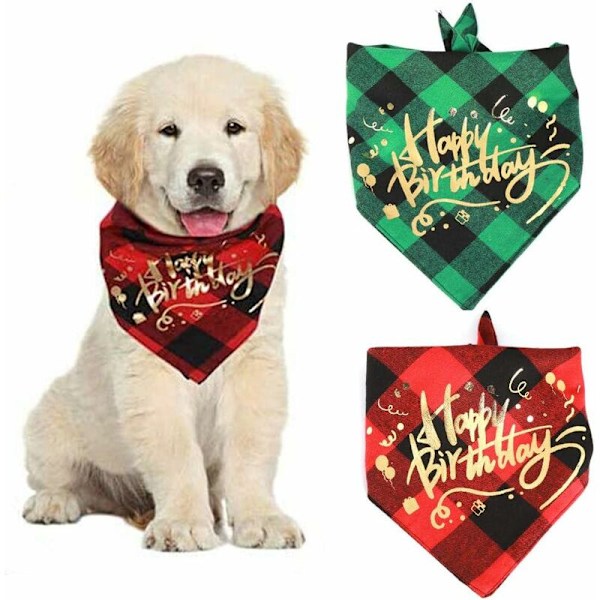 Kolmion muotoinen koiran bandana, 2 kpl koiran kolmion muotoisia bandana-liinoja, koiran syntymäpäiväbandana, koirille, kissoille ja lemmikkieläimille syntymäpäiväjuhliin (punainen musta ja vihreä