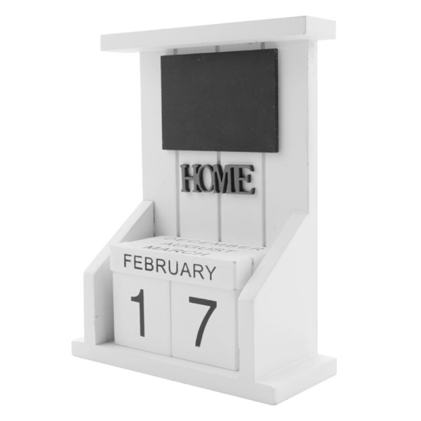 Träskrivbords-Kalender - Evighetskalender Display Månad Datum Heminredning (Vit)