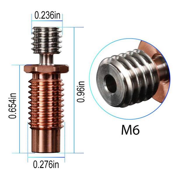 4X 3D Printer Dyses Bimetal All Metal V6-TCrazy Heat Break Titan og Kobber Hals til 1.75mm V6 Hotend Varmer