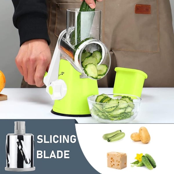 Roterende Ostehøvl med Håndtag, til Køkken, 3 Udskiftelige Blade til Ost, Kartoffel, Zucchini, Nødder, Chokolade, Grøntsager