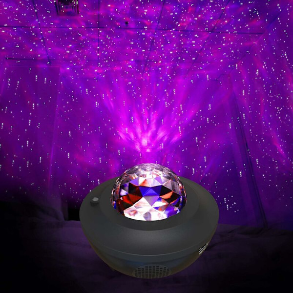 Stjernehimmel-projektor, LED-stjerne/vann-bølge-stjerne-projektorlampe/Bluetooth-høyttaler perfekt for fest--
