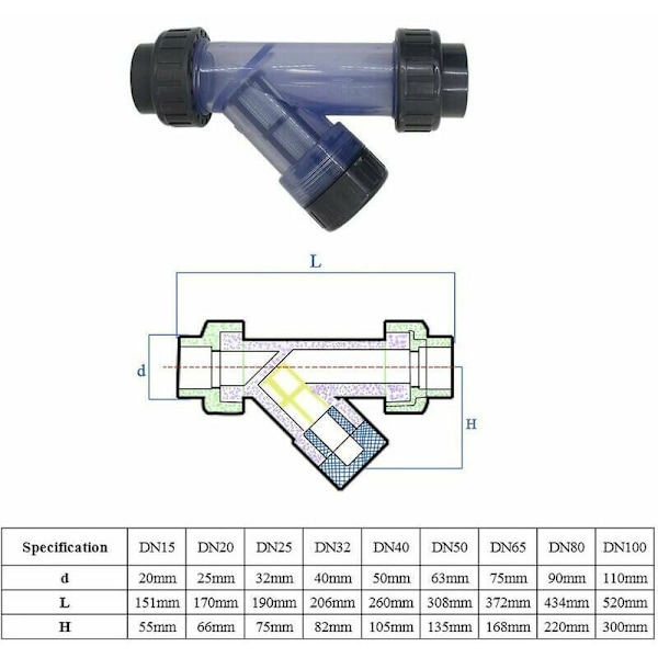 PVC-putken suodatin Y-tyyppinen verkko suodatin akvaario kastelu PVC-siivilä putkimainen suodatin DN15 (20 mm) - DENUOTOP
