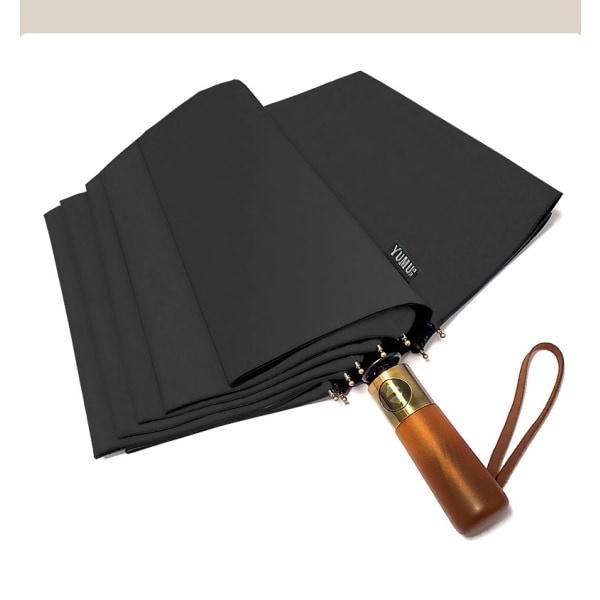 Paraply - automatisk foldeparaply - kompakt, lille, vindtæt, stærk - til mænd, kvinder og teenagere (sort)