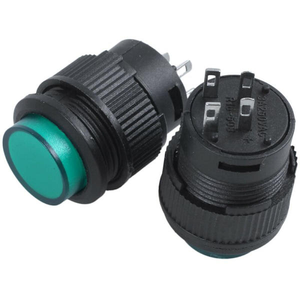 2 st 4 Terminaler Grön LED Lampa Momentan Tryckknappsbrytare DC 3V