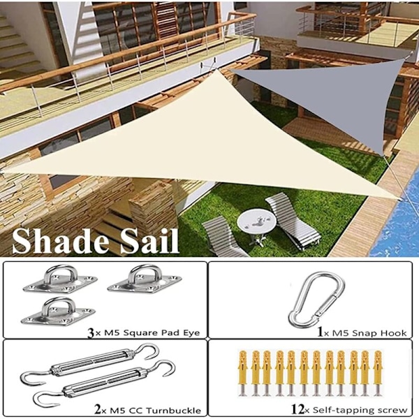 Vandafvisende Skygge Sejl 3×4×5 Meter, Højre Trekant, Solbeskyttende Skyggeklæde med Monteringsudstyr til Have Terrasse og Planter Grå - RWShade Sejl
