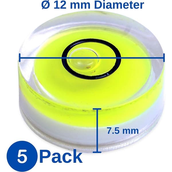 Vattenpass, 5-pack, Ø 12 mm diameter, precisionsvattenpass med luftbubbla, minivattenpass för kameror, camping och husvagnar, vattenpass