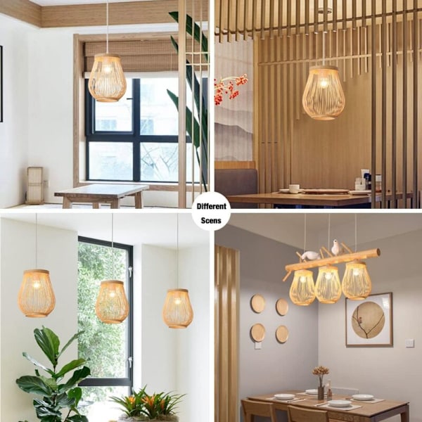 Bambusvevd Hengelampe, Bambuslampeskjerm, Taklampe, Lysekrone, Taklampe Dekorativ Lampe for Restaurant, Stue, Bardisk