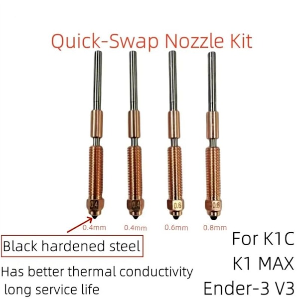 3D-printer tilbehør K1C, dyser i kobberlegering og hærdet stål, frigivelseskit til Ender3v3/K1Max/K1C