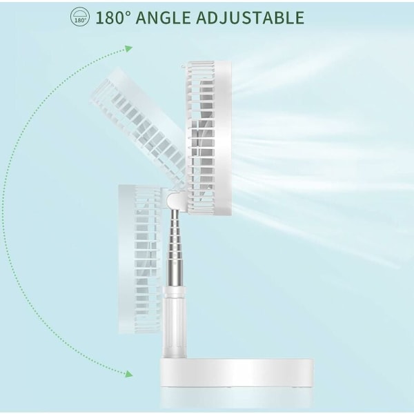 Skrivebords- og bordvifte, bærbar og sammenleggbar, justerbar vifte, gulvvifte, USB-oppladbar vifte, 4 hastigheter, verktøyfri montering (7200 mAh)