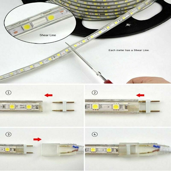 1m LED-remsa - varmvit, 5050 SMD remsa 60 LED/m, ljusstark bakgrundsbelysning, 220V 230V remsa, IP65 vattentät, DIY-dekoration för kök, sovrum,