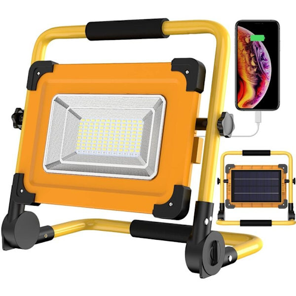 100W Solcellsladdad LED-Arbetsbelysning, 120 LED-Arbetslampa, 12000mAH Vattentät Batteri USB Power Bank för Bilreparation, Garage, Camping