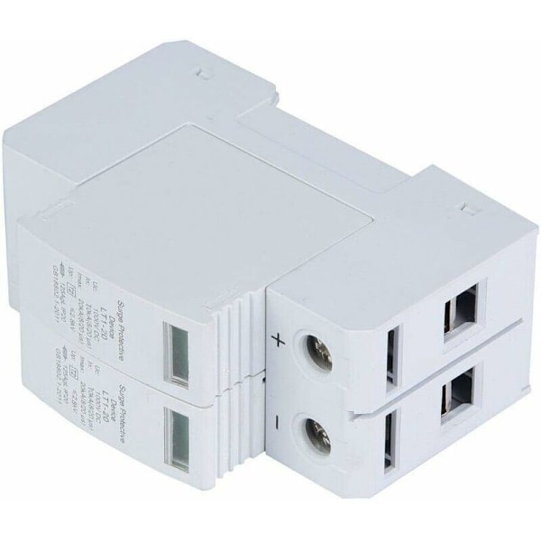 Overspændingsbeskyttelsesanordning, 2P DC1000V Fotovoltaisk Overspændingsafleder på 36mm Styreskinne PC Flammehæmmende Skal (2P 20KA)--