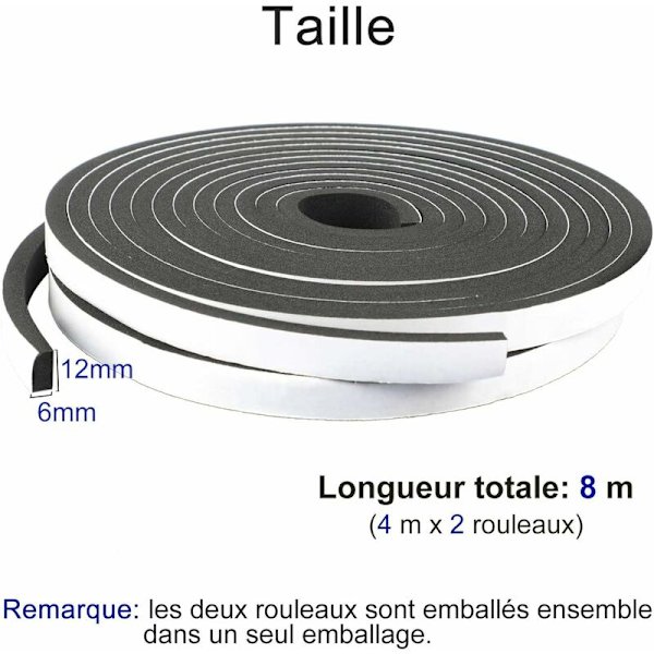 Itsekiinnittyvä kumitiiviste 2 rullaa 12 mm (L) x 6 mm (K) x 8 m (P) Itsekiinnittyvä neopreenitiivistenauha Auton ikkunakehys Kolhuuntumaton Musta teippi
