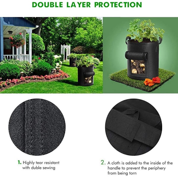 5 Pakker 10 Gallons Kartoffel Vokseposer, Heavy Duty Kartoffel Vokseposer, Tekstil Kartoffel Vokseposer med Klap