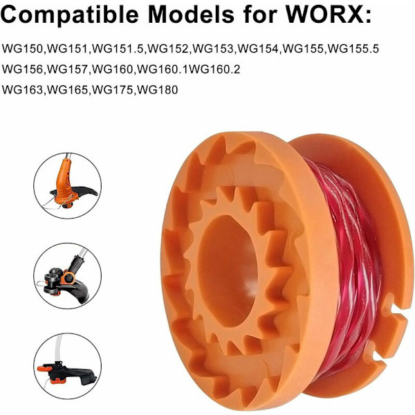 Pitkäkestoinen vaihtokelarulla Worx 20 V -leikkureihin Ø 1,65 mm/3 m Yhteensopiva mallien WG150, WG151, WG151.5, WG152, WG153, WG154, WG155, WG155 kanssa