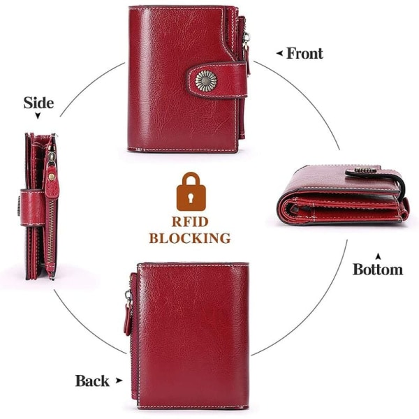 Kort plånbok i äkta läder för kvinnor RFID-blockerande damplånbok