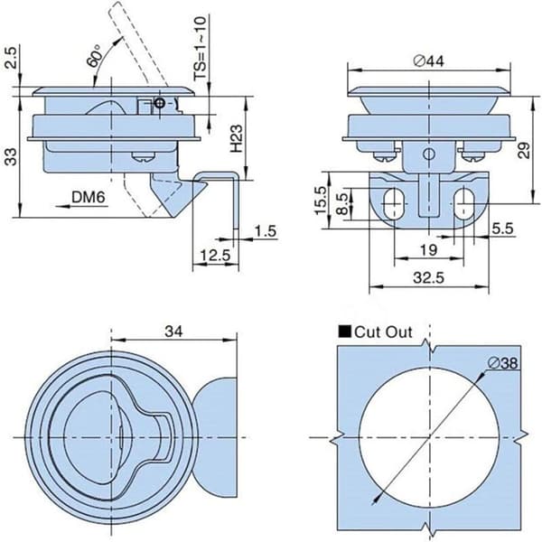 2 stk. Flush Hatch-lås i sinklegering, Flush Door Pull Hatch Slam Latch Lock for Boat Motorhome, Sølv-
