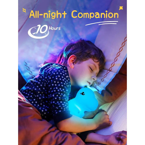 Dinosaur Natlampe til Børn, Genopladelig Natlampe til Børn, Natlampe til Baby Pige Dreng Voksen, Bærbar Silikon LED Natlampe, Berøringsbar