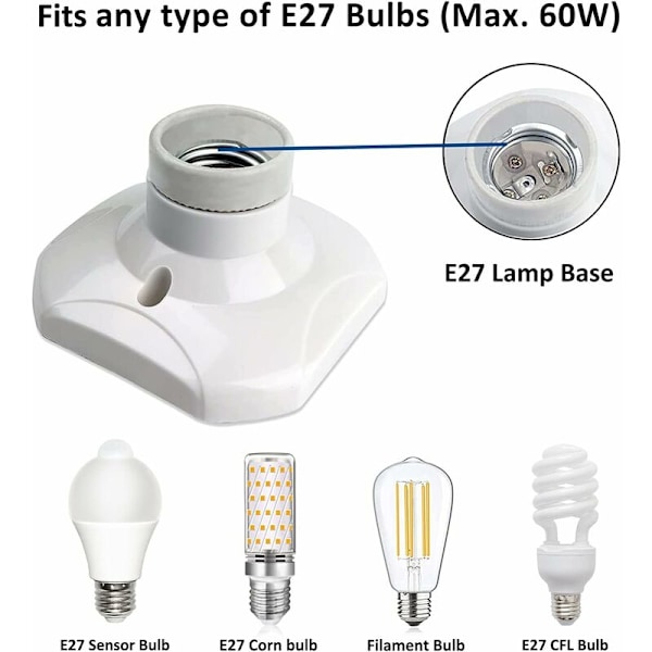 E27 Skru inn takkontakt, E27 Garasje Sokkel, AC 220-240V, Sokkelholder for LED Pære, E27 Base Taklampe Base, Hvit Plast Lampebase for Vegg