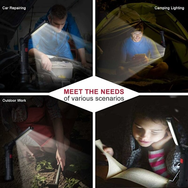 Genopladelig LED Arbejdslampe, LED 800LM Waller Lommelygte, Genopladelig LED Værkstedslampe, Inspektionslampe, Lommelygte Magnetisk Base 5 Tilstande til Garage