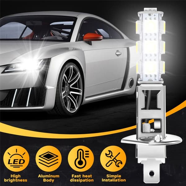 2 stk AUTO LAMPER HOVEDLYKT H1 HVIT 13 LED SMD 5050 CHIPS