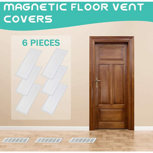 6 Pak Gulvblæserdæksel Rektangulært Blæserdæksel PVC Magnetisk Ventilation Mesh (Hvid, 10.16 x 25cm) - DENUOTOP