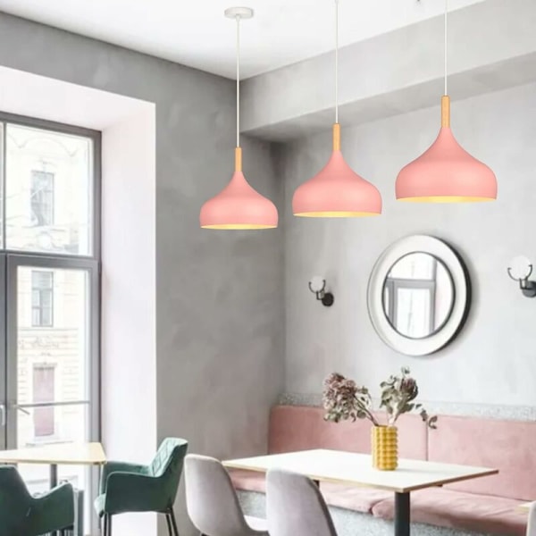 Hengende lampe i retro-stil, 24 cm, moderne skandinavisk design, dråpeformet taklampe, E27, metall og tre, pendellampe for soverom, spisestue