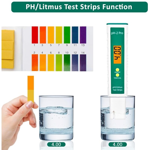 PH-mätare Digital Temp Multifunktionell Testare, 0.01 Hög Precision Vattenkvalitetstestare med