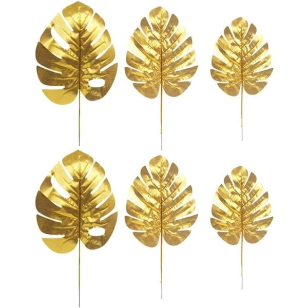 6 stk 3 typer kunstige planter gull palmeblader tropiske festblader dekorasjoner Monstera Turtle Leaf