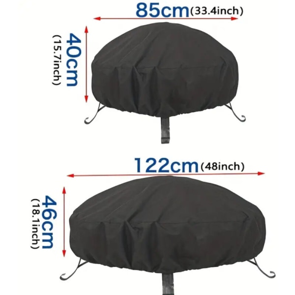 Runt eldskydd för eldstad, dragsko för vattentät, vindtät, UV-beständig, Oxford-tyg 80x65cm för ugn, matbord och stolar och garage