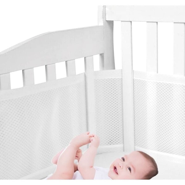 Åndbare Mesh Bumper 4 Sider Anti-Kollision til Baby Seng - Hvid