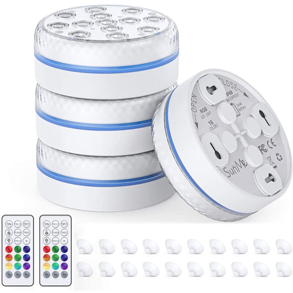 Vandafvisende Swimmingpool Lys IP68 13 LED 16 farver vandtæt swimmingpool dekoration lys - 4 stk + 2 fjernbetjening til akvarium badekar svømning