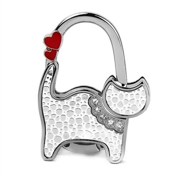 2 st Kattformade Vikbara Handväskehakar (Vit med Silverprickar)