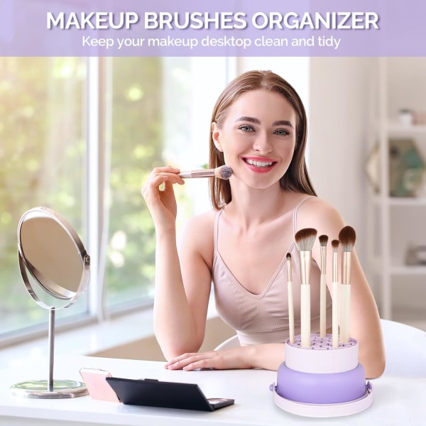Makeup Brush Cleaning Pad 3-i-1 Foldbar Makeup Brush Cleaner Silikone Makeup Brush Opbevaringsskål med snor til at tørre makeup svamp (lilla)