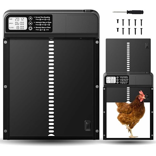 Automatisk hønsehusdør med vanntett programmerbar LCD-skjerm, automatisk hønsehusdør i aluminiumslegering, batteridrevet, timerkontroll,