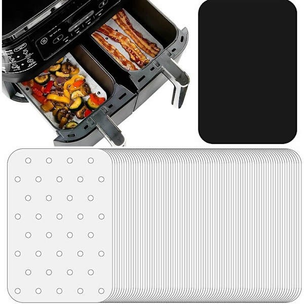 100 st frityrpapper, luftfritös pergamentpappersfoder för Ninja Foodi DZ201 Dual Air Fryer, DZ401 Air Fryer foderpapper
