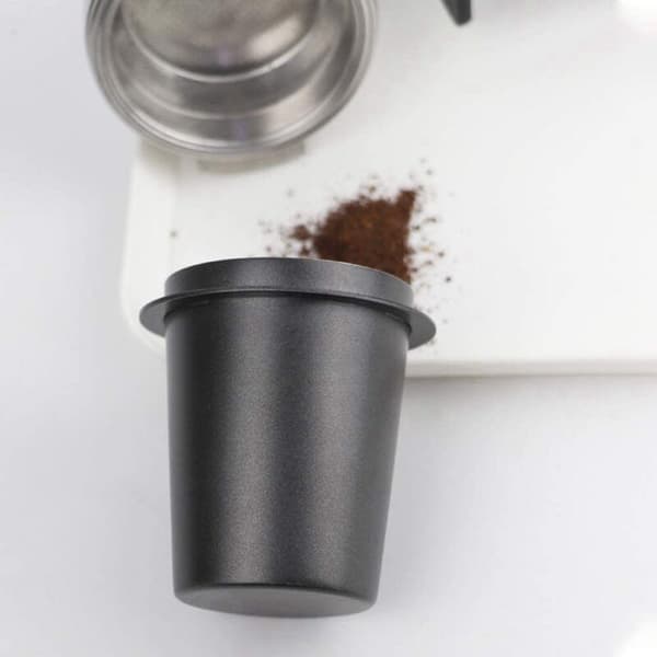 Kaffe doseringskopp, rustfritt stål doseringskopp pulvermating kopp del kaffemaskin tilbehør (sølv)