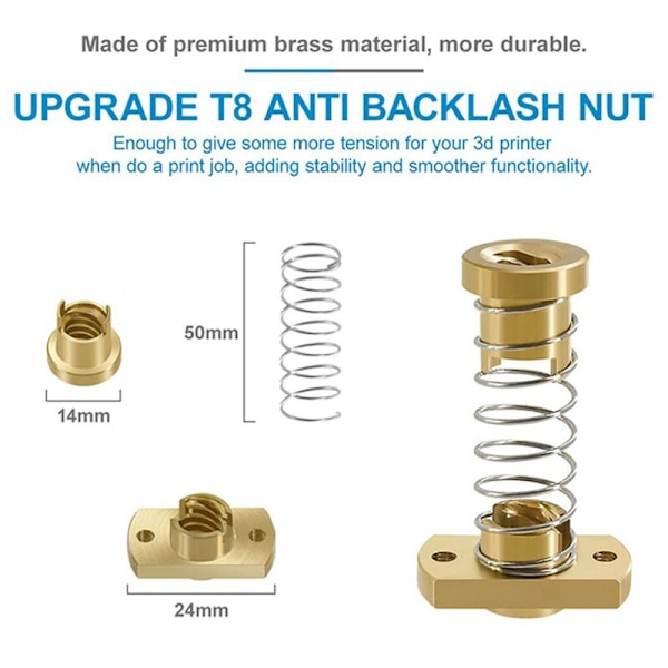 2x Anti- ja Madalmutteri Z-akselille Yhteensopiva 3/3 Pro/3 V2/-10:n kanssa, 3D-tulostimen Parannus