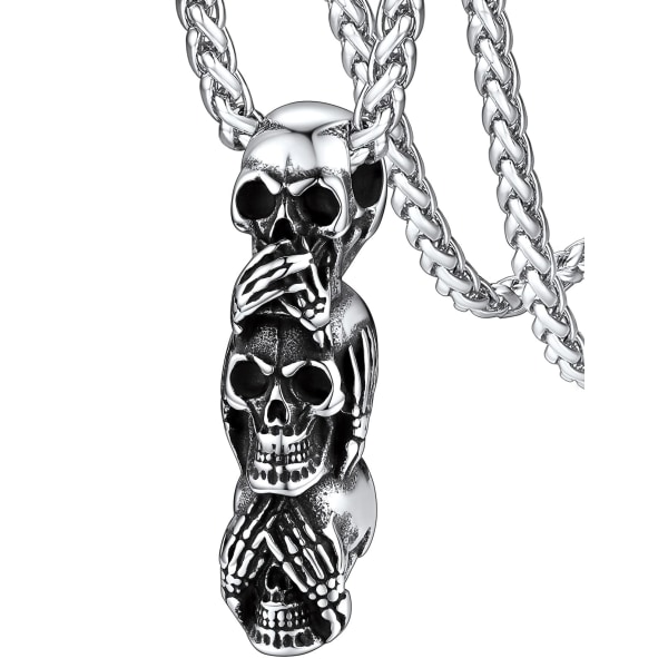 Skull Halsband, Punk Skeleton Pendant, Rostfritt stål Cool Gothic Skull Smycken