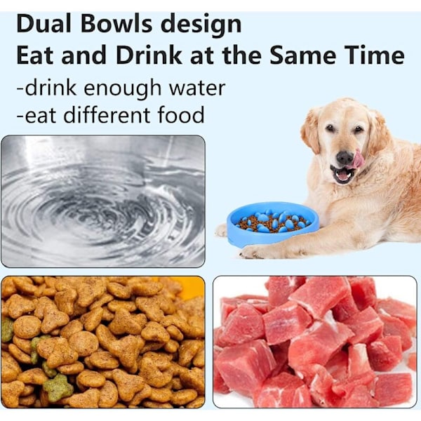 Langsom Foder Skål til Hunde, Langsom Foder Anti-Skrid Design Sjov Interaktiv Foder Katte og Hunde Skål, Fremmer Sund Spisning (Blå)