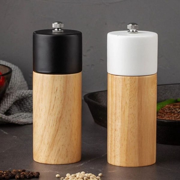 2-pack minimanuell salt- och pepparkvarn i trä, multifunktionell kryddburk, köksredskap med keramisk kvarn