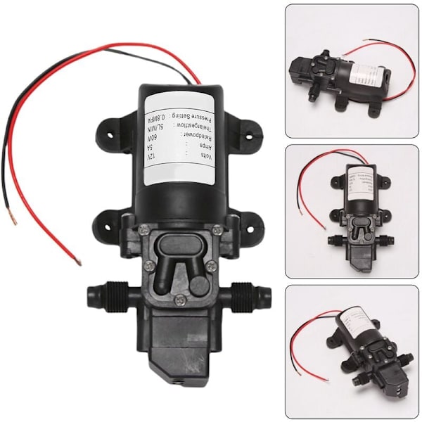 Svart DC 12V 60W Minipump Automatisk Membranpump Elektrisk Tvättpump Avstängning 5L/min