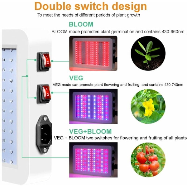 Horticultural Belysning, LED Indendørs Plantevækstlys 1000/216 LED Vækstlys Fuld Spektrum Grøntsags- og Blomsterlys til Indendørs Planter med Reb