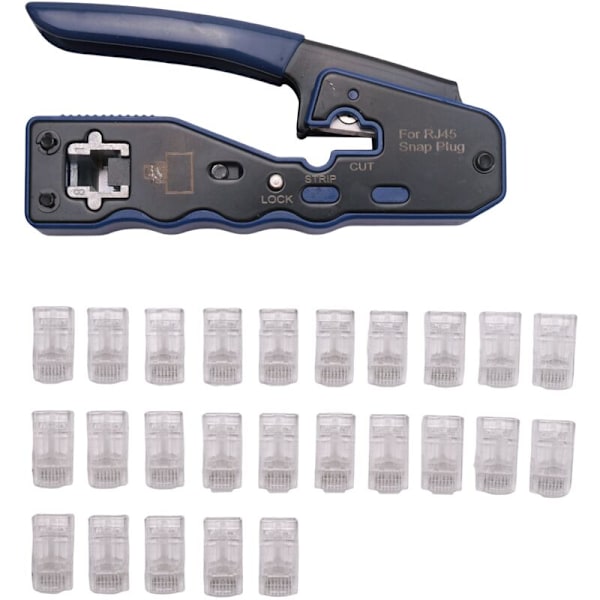 Ethernet RJ45 Pass Through Crimpverktyg Set med CAT6 RJ45 Pass Through Ethernet 50U Modulära Pluggar Pack om 25