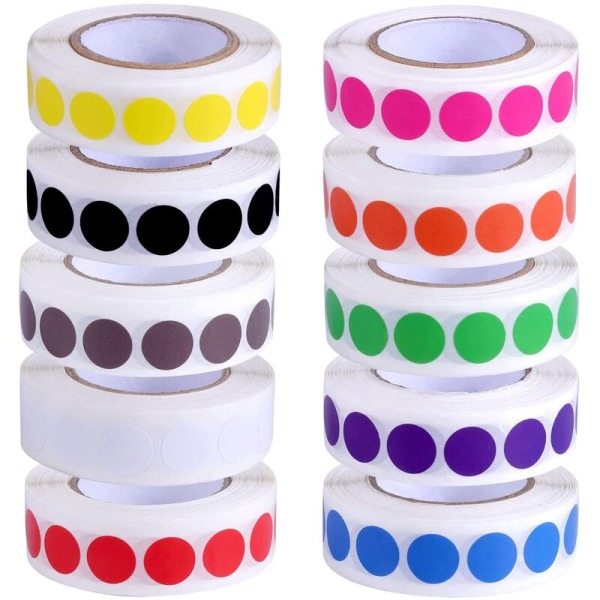 Round Color Dot Stickers, 10 Rolls Assorted Color Dot Stickers 1/2 Inch Coding Labels Roll (10000 Sheets)