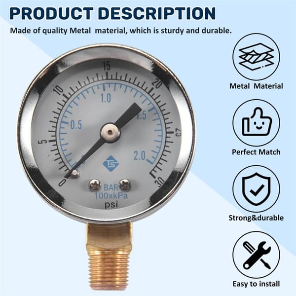 0 30 psi 0 2bar Mini urskive Lufttrykkmåler Kompressor barometer måler Dobbeltskala hydraulisk trykkmåler svart urskive