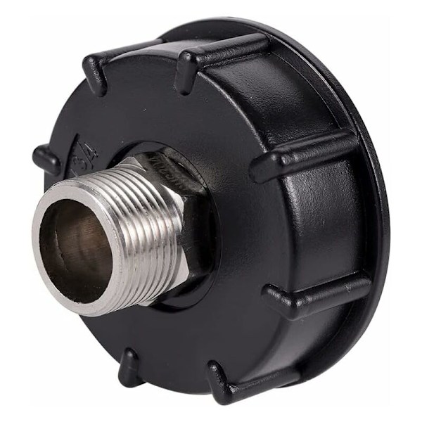 IBC S60X6 Vannbeholderadapter Grovgjenge med Slangetilkobling Rustfritt Stål Ventil Tutetilbehør (3/4\" Ytregjenge)