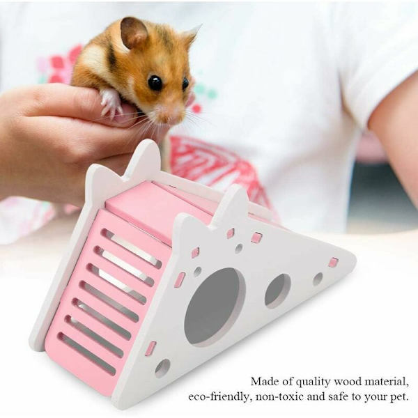 Husdjur Hamsterhus Trä Hamster Lekhus Gömställe Hus Liten Djur Vila Bo med Trappor för Möss Möss Husdjur Smådjur(Rosa)