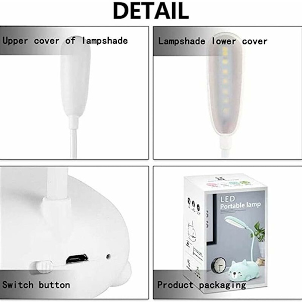Minimalistisk Sänglampa Barn LED Skrivbordslampa för Barn Student Inlärning Ögonskyddslamp USB Laddningsbar Lampa Sovsalspresent Liten Skrivbordslampa N